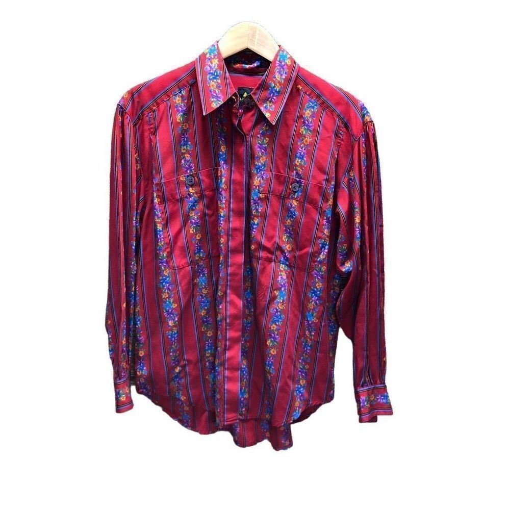 Liz Sport Vintage Bright Red Flowers Size Small (S)
